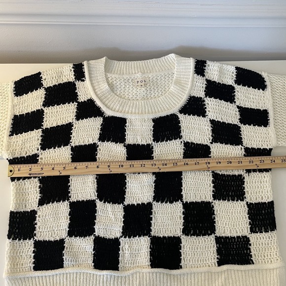 POL Crochet Knit Black White Checkered Sweater Size S Slouchy Boho Grunge Goth - Picture 9 of 10